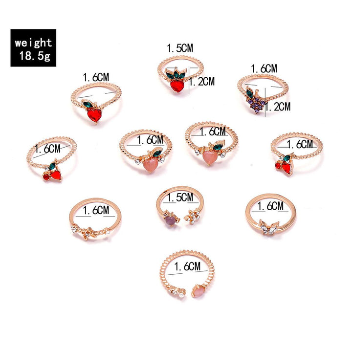 Sweet Fruit Butterfly Snowflake Personalized Fun Ring 11-piece Set - Super Amazing Store
