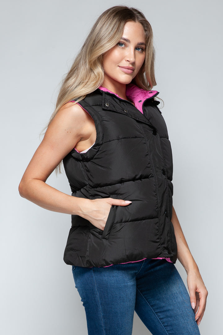 Snobbish Snap and Zip Closure Hooded Vest Trendsi