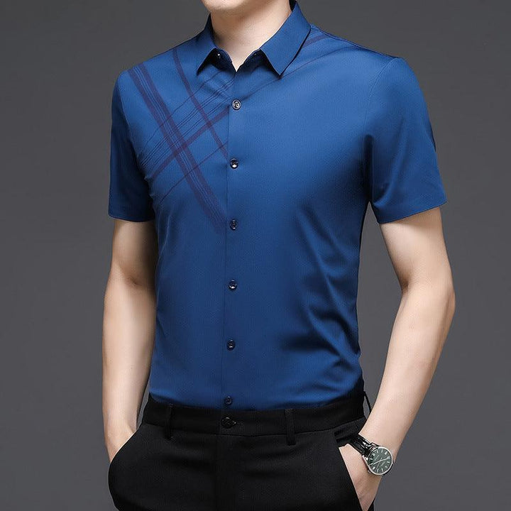 Woodpecker Silk Short Sleeve Shirt Men''s Middle Age - Super Amazing Store