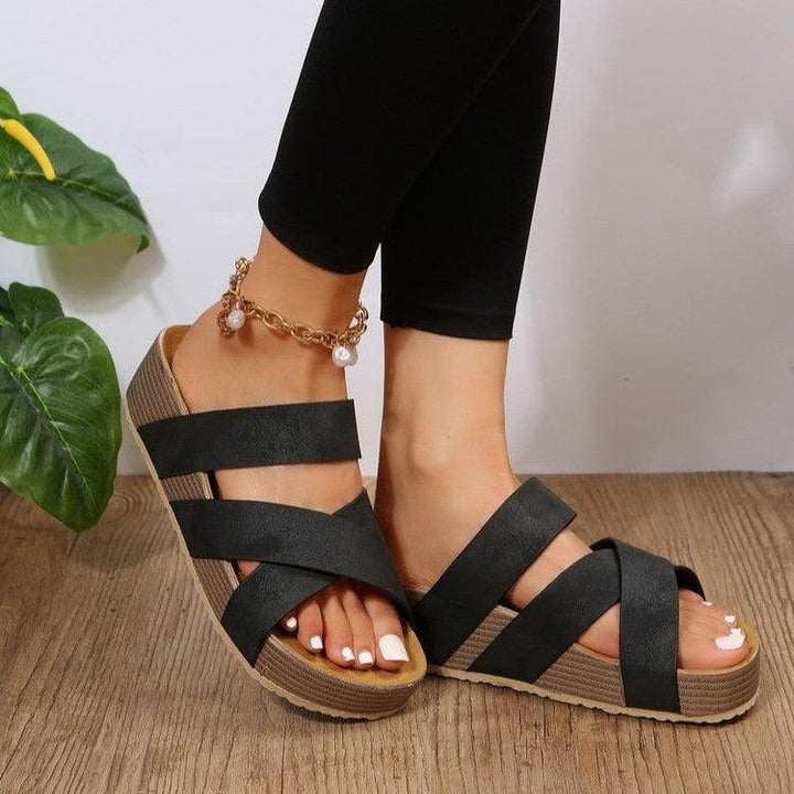 Woven Cross-strap Slippers Summer Platform Sandals Women Flat Beach Shoes - Super Amazing Store