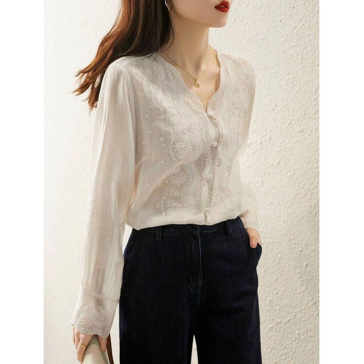 Fashion New V-neck Retro Cotton And Linen Inner And Outer Wear Shirt Women - Super Amazing Store