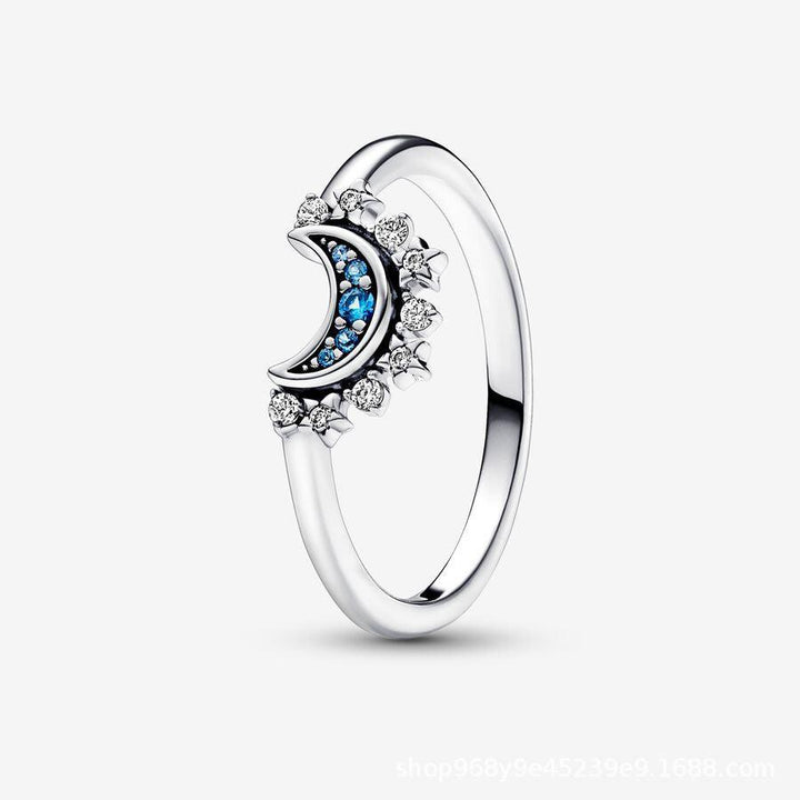 Sterling Silver Rising Sun Ring Shining Blue Moon Combination Two-in-one - Super Amazing Store