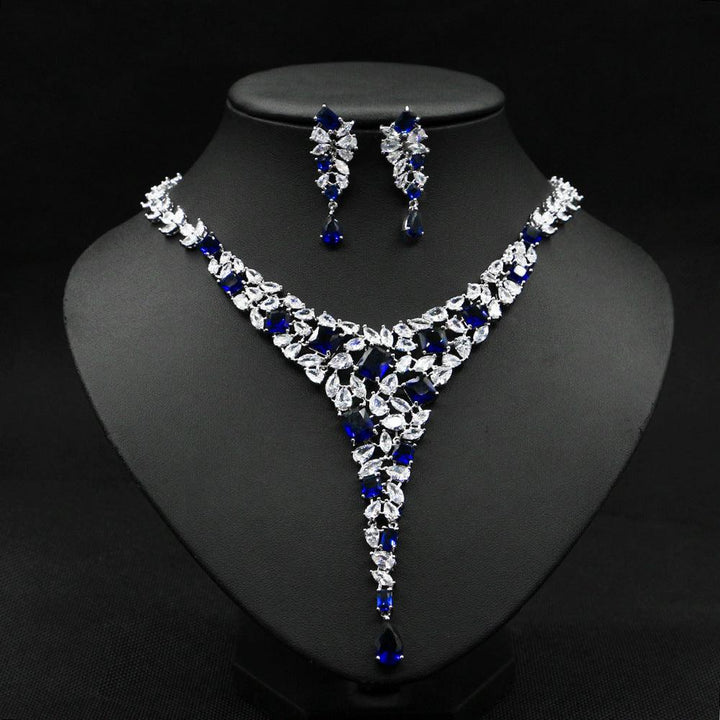 Colorful Zircon Necklace Set Wedding Dress Wedding Earring Accessories - Super Amazing Store