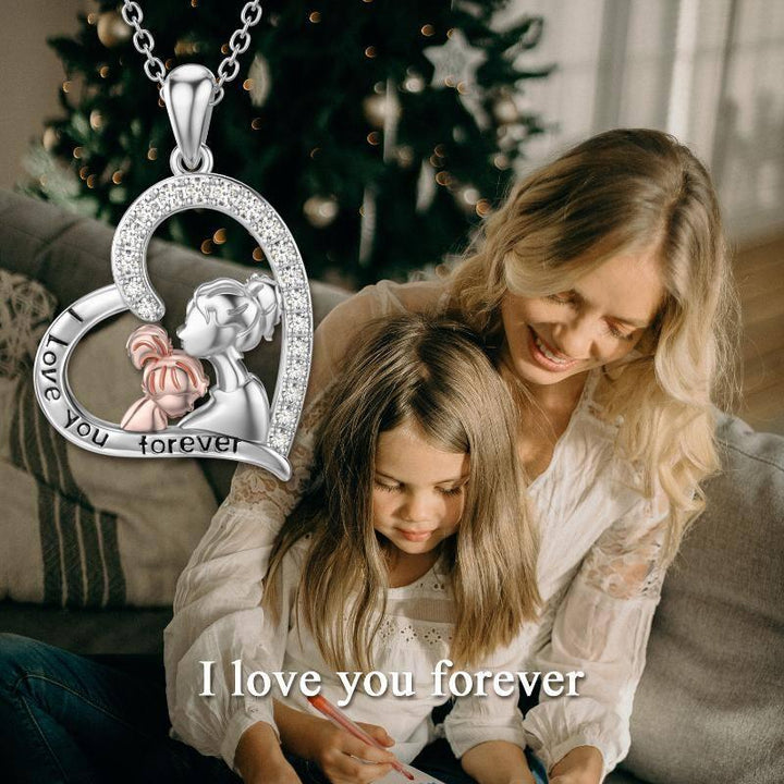 Mom Daughter Necklace 925 Sterling Silver Heart Pendant Necklace Mom and Daughter Jewelry Gifts - Super Amazing Store