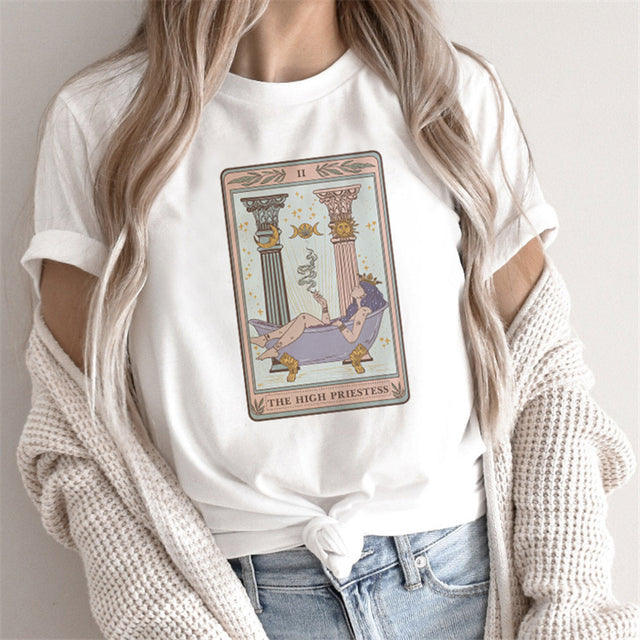 Fashion Tarot Women Print T-shirts Female Cartoon Tops - Super Amazing Store