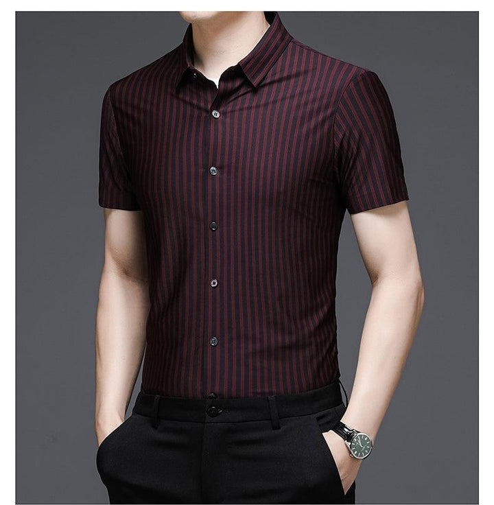 Woodpecker Silk Shirt Men''s Short Sleeve Middle-aged - Super Amazing Store