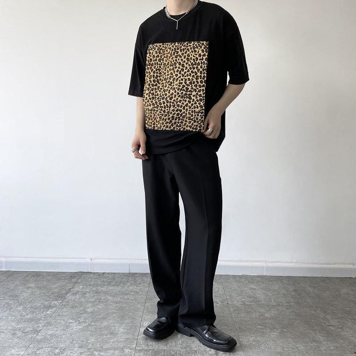 Ins Removable Leopard Print Patch Short-sleeved T-shirt Men - Super Amazing Store