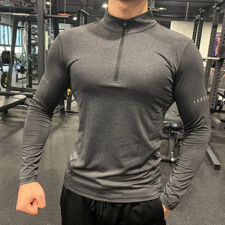 Half Zipper Fitness Long Sleeve Men Running Sweat Absorption - Super Amazing Store