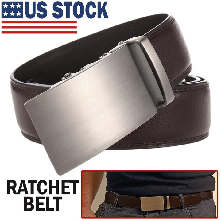 Microfiber Leather Mens Ratchet Belt Belts For Men Adjustable Automatic Buckle Dark Brown - Super Amazing Store