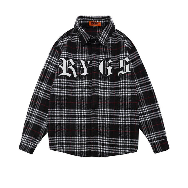 Men's Letter Embroidered Plaid Shirt Long Sleeve - Super Amazing Store