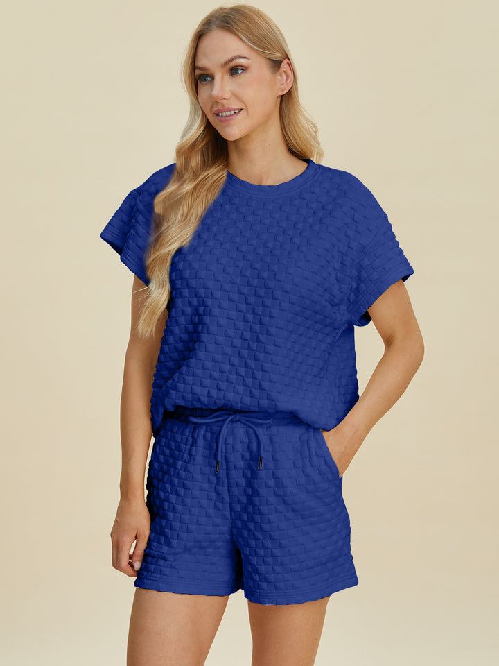 Double Take Full Size Texture T-Shirt and Shorts Set Trendsi