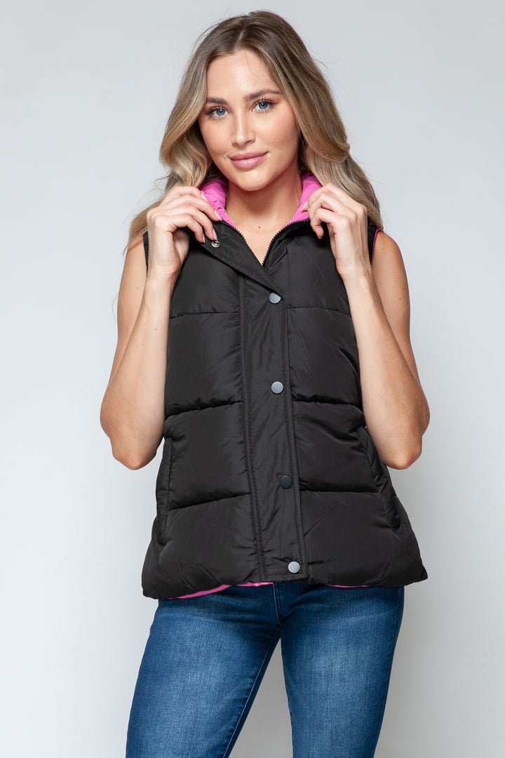 Snobbish Snap and Zip Closure Hooded Vest Trendsi