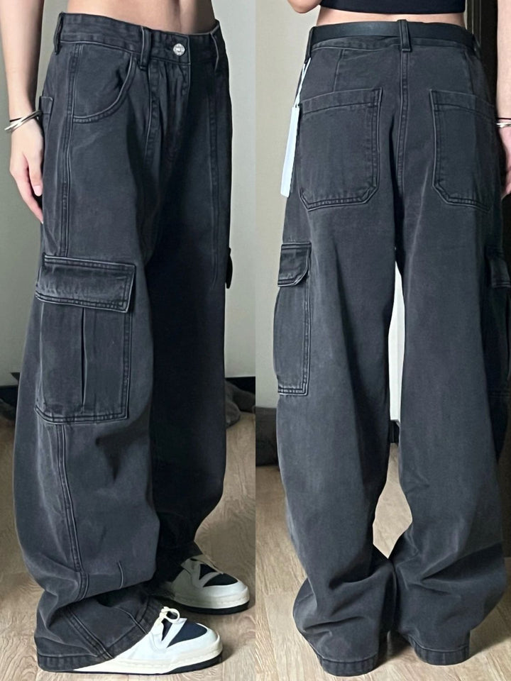 High Waist Straight American Workwear Mop Jeans - Super Amazing Store