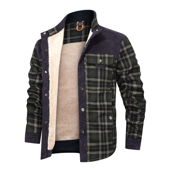 Thickened Shirt Jacket With Classic Plaid Fuzzy Fleece Lining Inside Design-Super Amazing Store