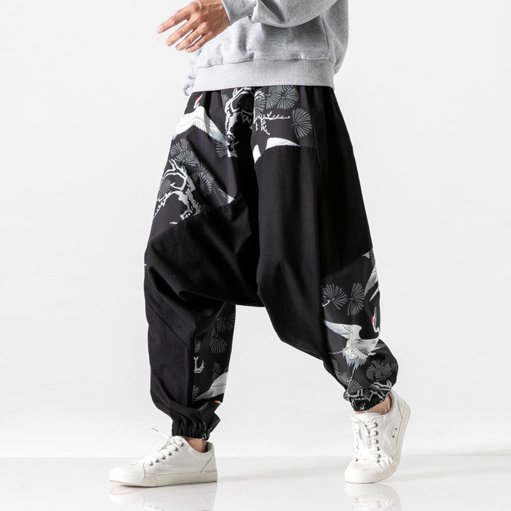 Chinese style crotch big crotch patchwork pants-Super Amazing Store