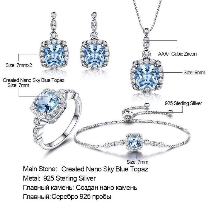 925 Sterling Silver Necklace Sky Blue Topaz Four-Piece Set - Super Amazing Store
