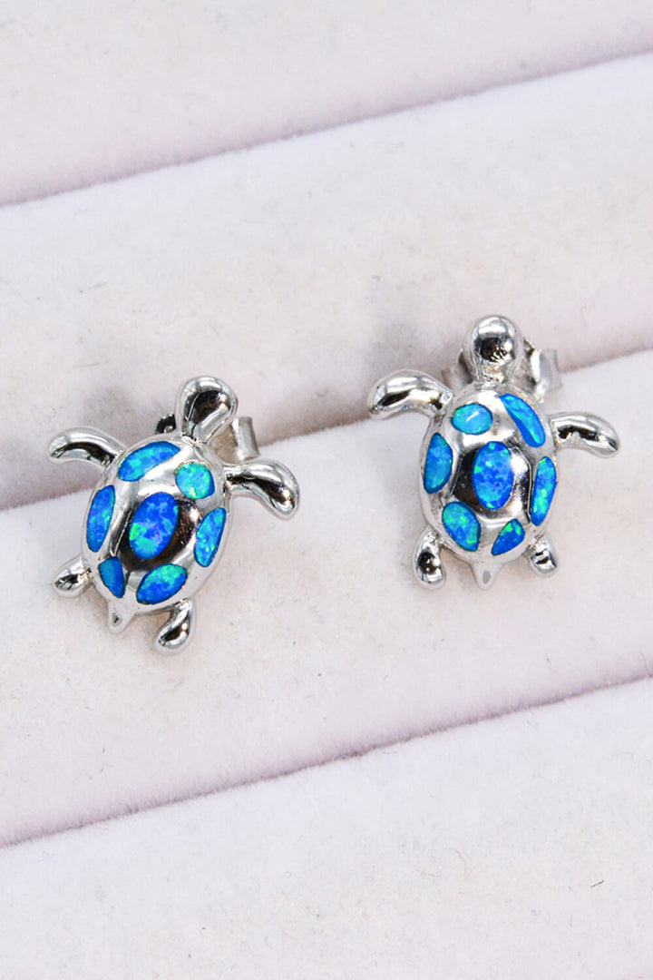 Opal Turtle Platinum-Plated Stud Earrings Trendsi