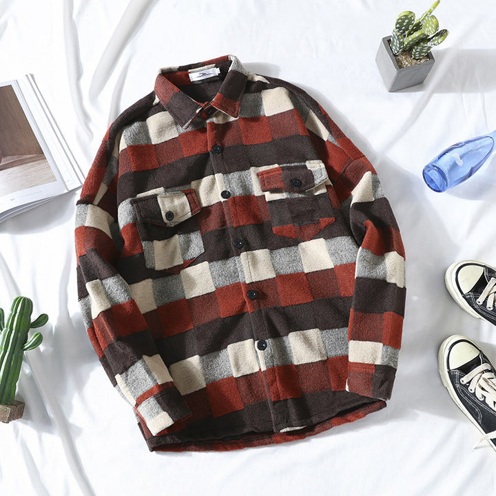 Autumn Brushed Plaid Shirt Men Super Amazing Store