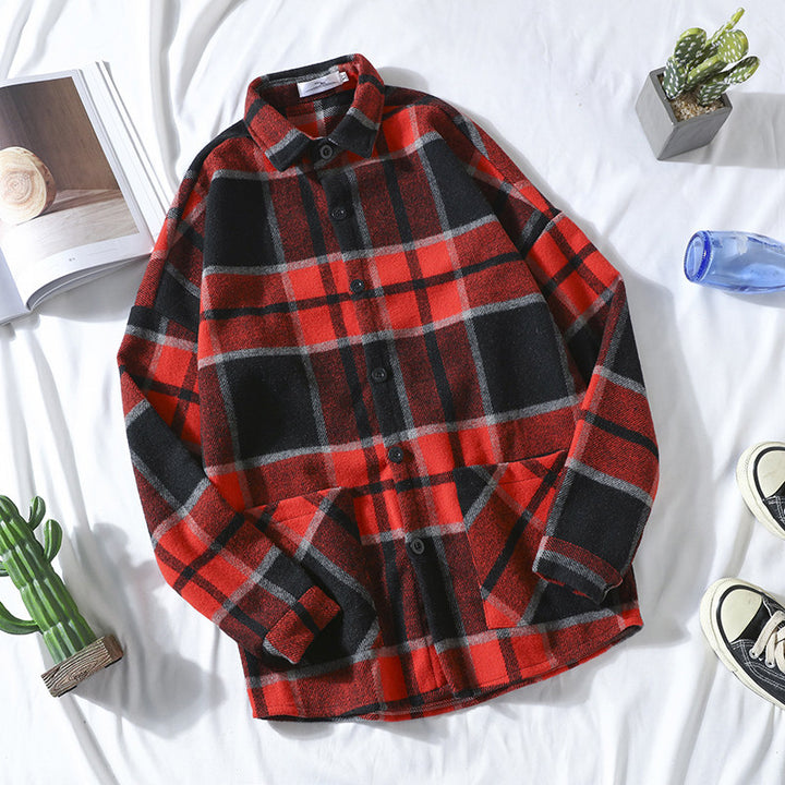 Autumn Brushed Plaid Shirt Men Super Amazing Store