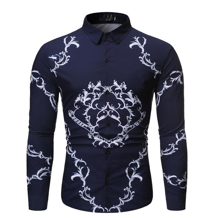 New Mens Long Sleeve Shirts Slim Fit Casual Shirt For Men Flower Shirt - Super Amazing Store