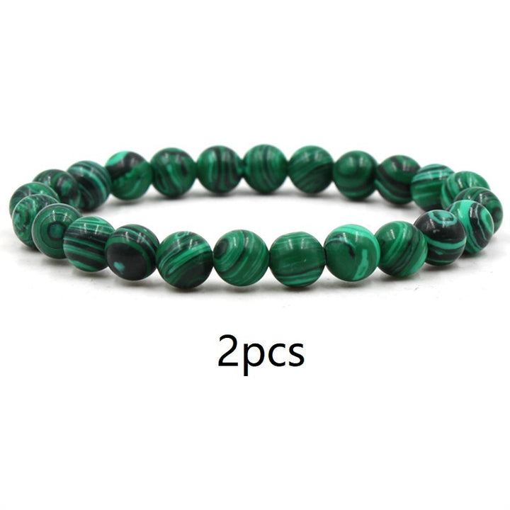 Classic Black Matte Green Malachite Bracelets Suitable Women Men Elastic Strand Jewelry Q2