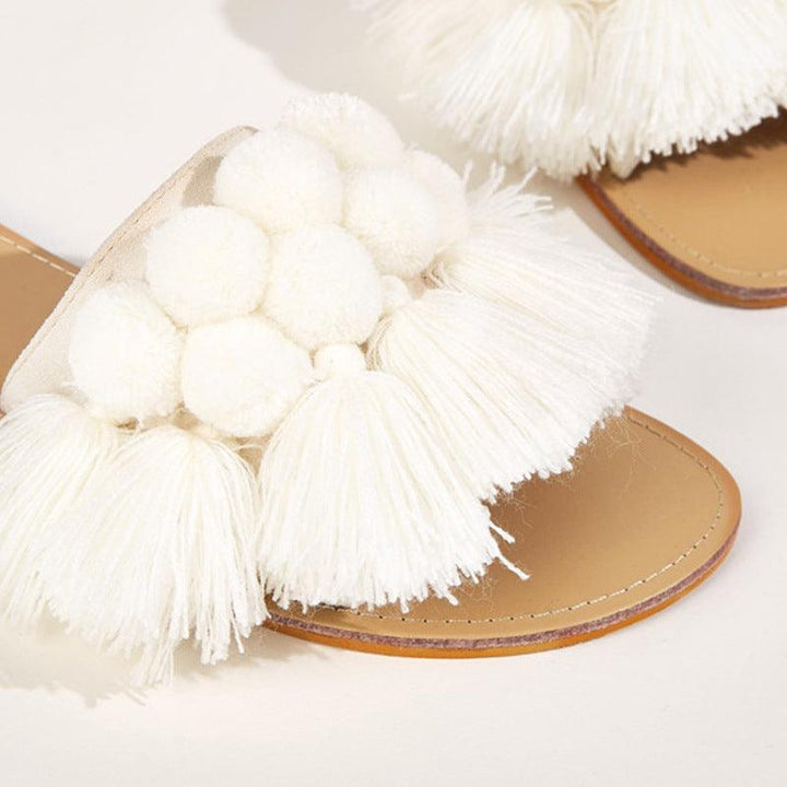 Fringed wool ball slippers - Super Amazing Store