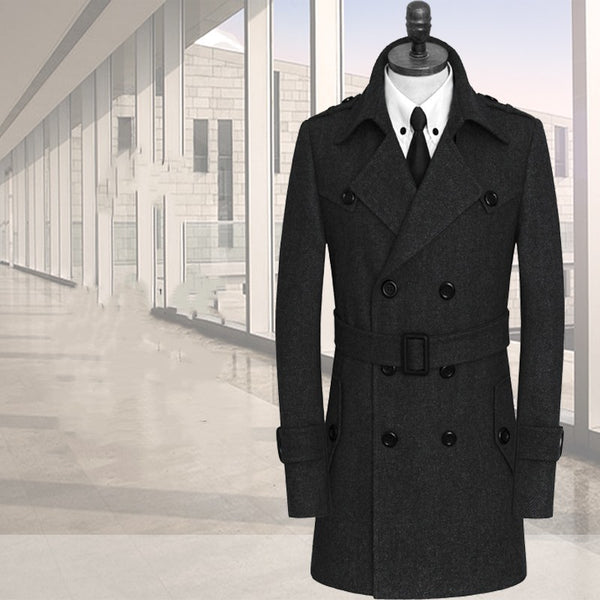 Tweed Coat Men's Trench Coat Medium Length Korean Version Q2