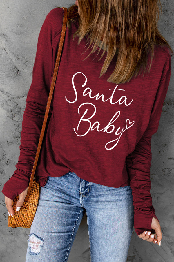 SANTA BABY Graphic Long Sleeve T-Shirt Trendsi