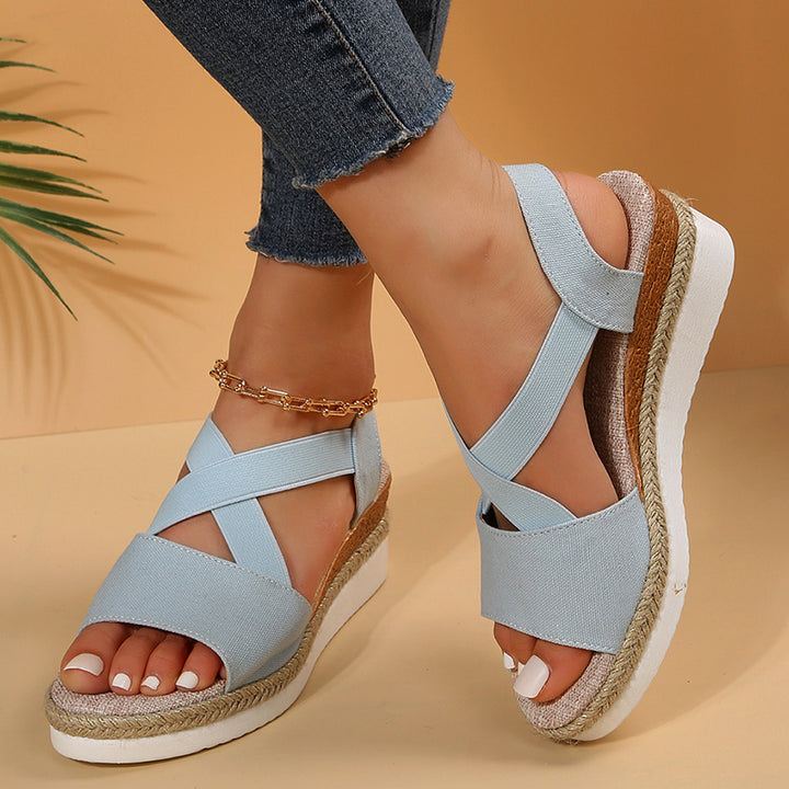 Wedge Sandals For Women Cross-strap Platform Gladiator Hemp Heel Shoes Summer Q2