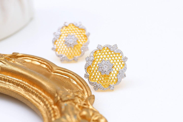 Light Luxury 925 Silver And Gold Honeycomb Snowflake Stud Earrings - Super Amazing Store