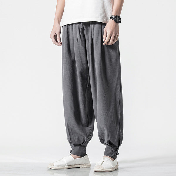 Chinese style cotton and linen casual trousers loose harem pants bloomers-Super Amazing Store