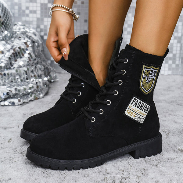 Fashion Lace-up Chunky Heels Boots Winter Round Toe Shoes For Women Super Amazing Store