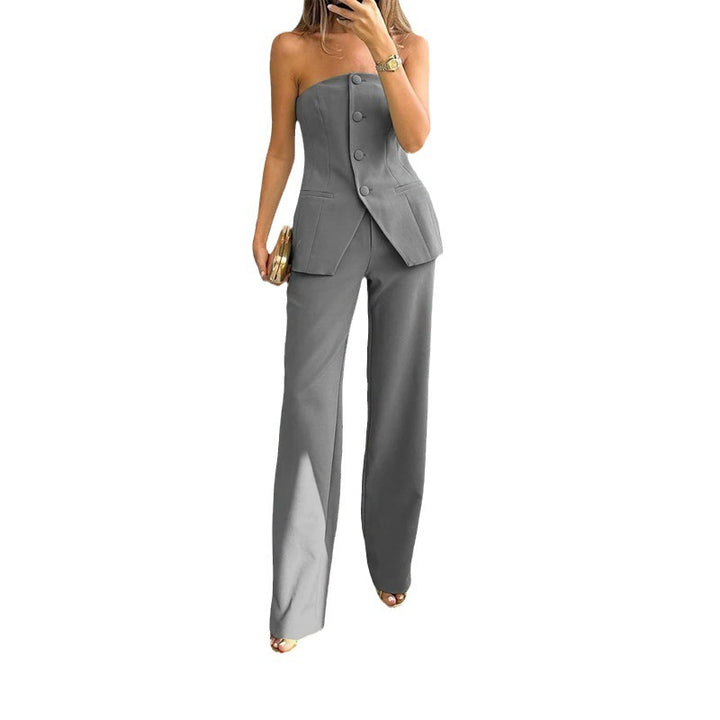 Casual Fashion Tailored Suit Button Graceful Tube Top Suit Pants-Super Amazing Store