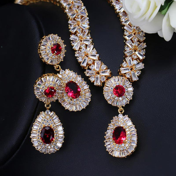 Two Piece Set Of Zircon Necklace Earrings - Super Amazing Store