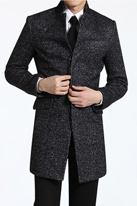 Business Casual Men's Woolen Single Breasted Coat Q2