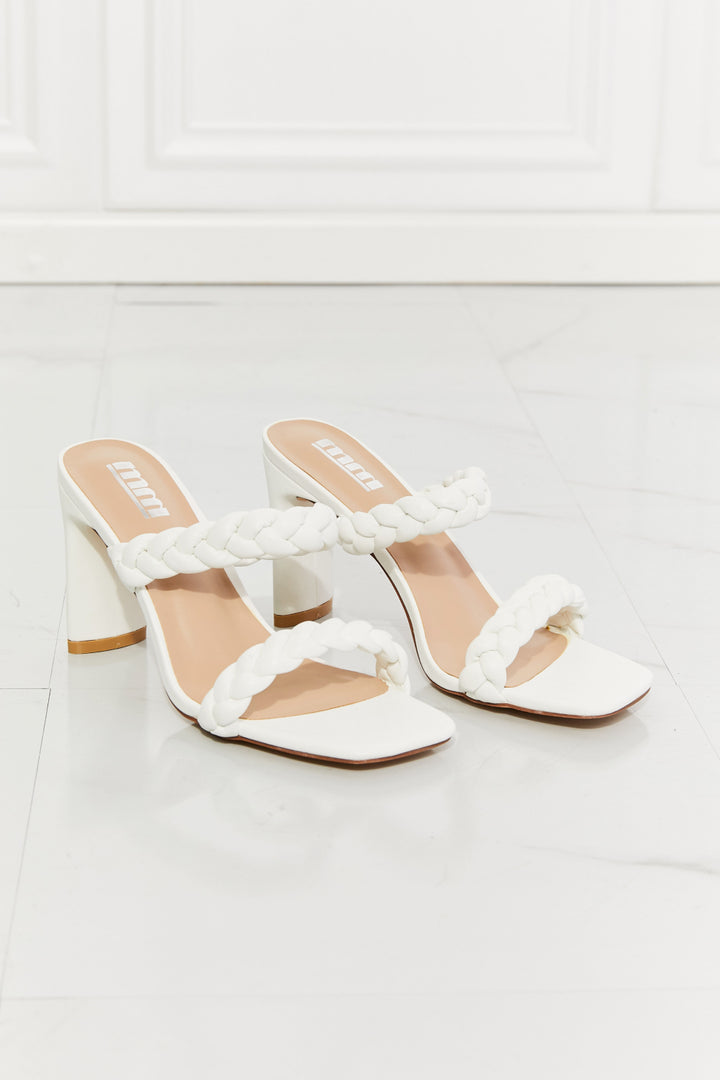 MMShoes In Love Double Braided Block Heel Sandal in White Trendsi