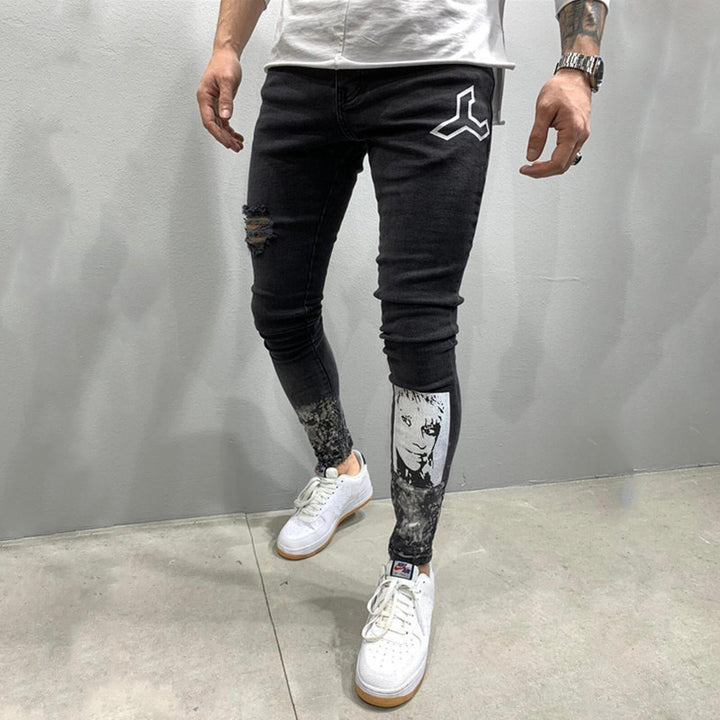 Men's Ripped Stretch Stiletto Jeans Black Jeans-Super Amazing Store