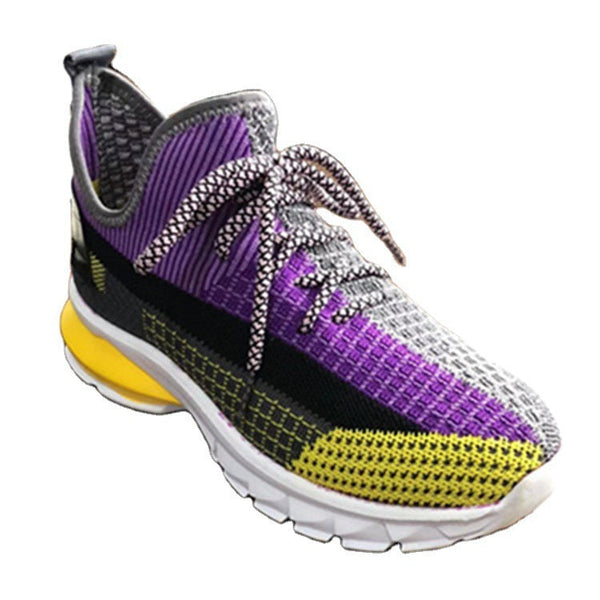 Low-cut Color Matching Round Toe Flat-bottom Flying Knit Sneakers Women Super Amazing Store