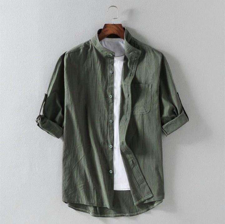 Men's Linen Stand Collar Loose Shirt Q2