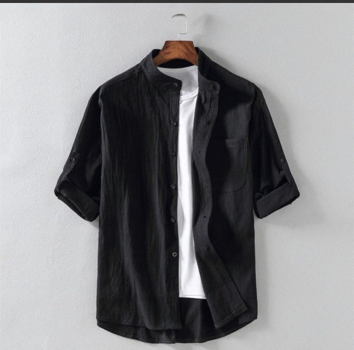 Men's Linen Stand Collar Loose Shirt Q2