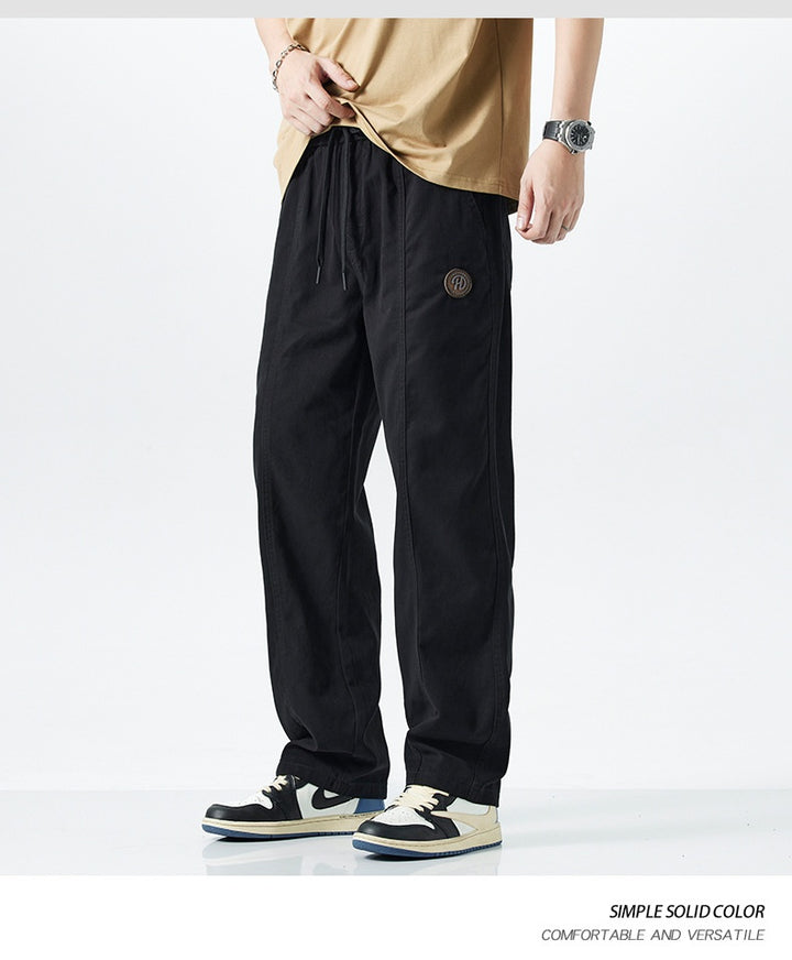 Pure Cotton Casual Pants Men's Autumn And Winter Fleece-lined Thickened Straight Trousers Q2