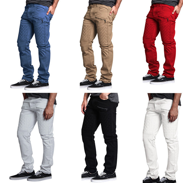 Casual Autumn Men's Personality Leather Stitching Thin Straight-leg Trousers Q2