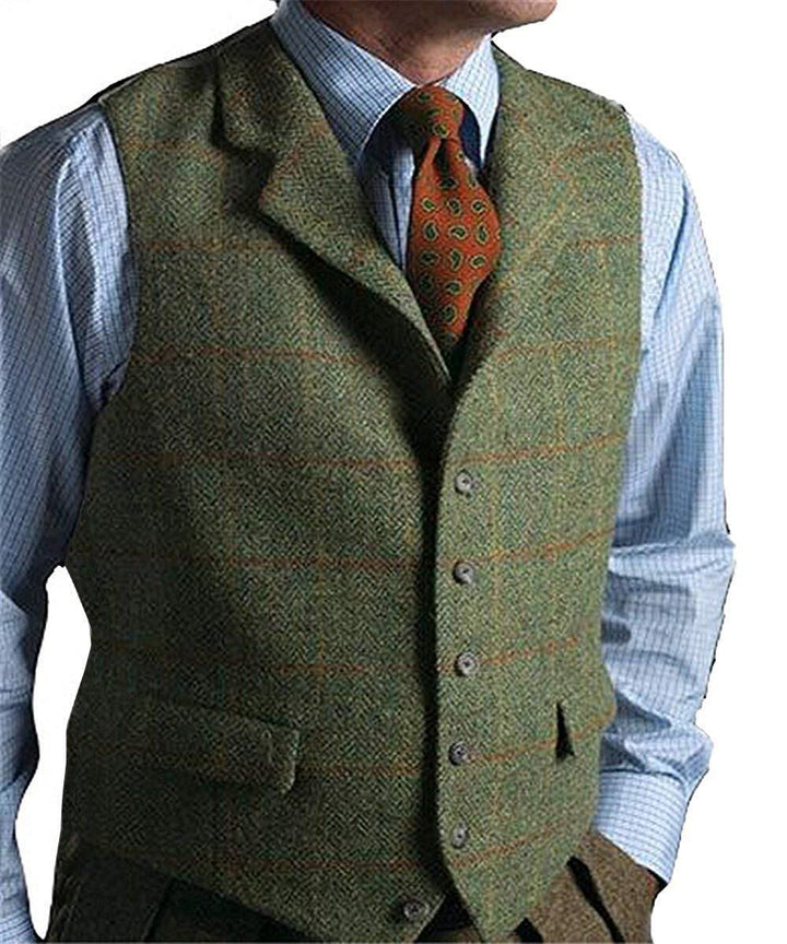 men suits plaid tweed gilet - Super Amazing Store