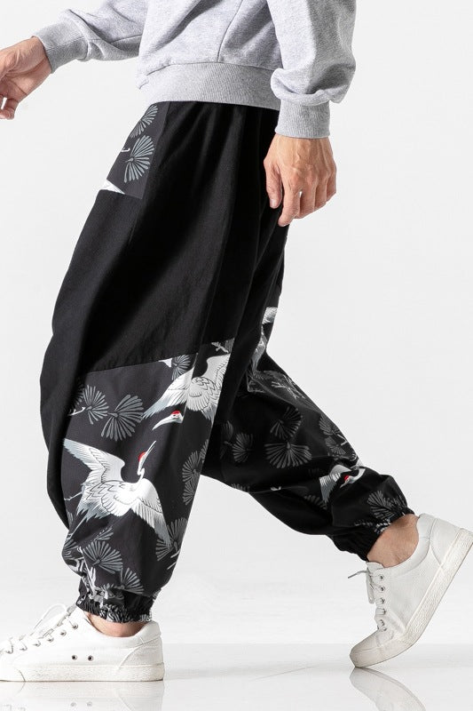 Chinese style crotch big crotch patchwork pants-Super Amazing Store