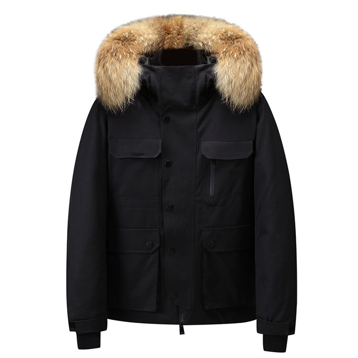 Men's Hooded Down Jacket Thick Warm Coat Fur Collar-Super Amazing Store