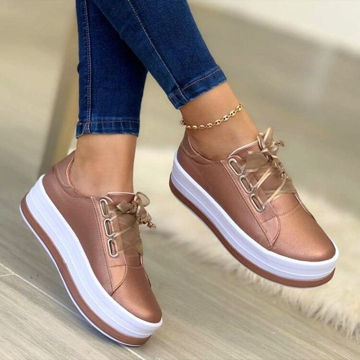 Fashion Flats Sneakers Women Ribbon Lace-up Platform Shoes Q2