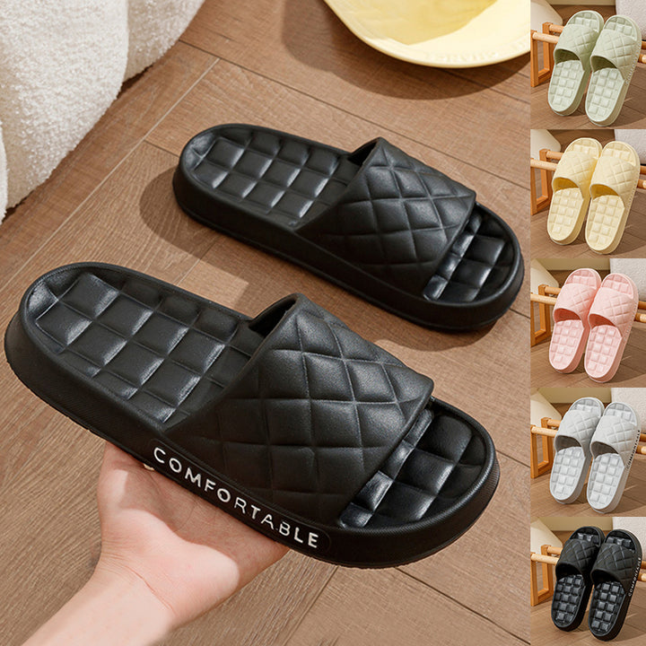 Unisex Home Slippers With Plaid Design Soft-soled Silent Indoor Floor Bathing Slippers Q2