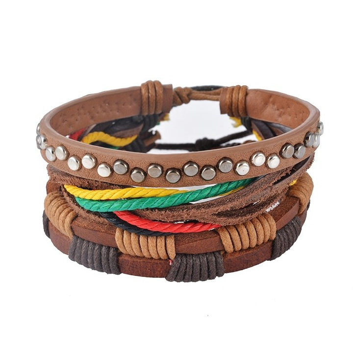 Leather Bracelet Men Multilayer Bead Bracelet Punk Wrap Bracelets for Women Vintage punk Men Jewelry Q2