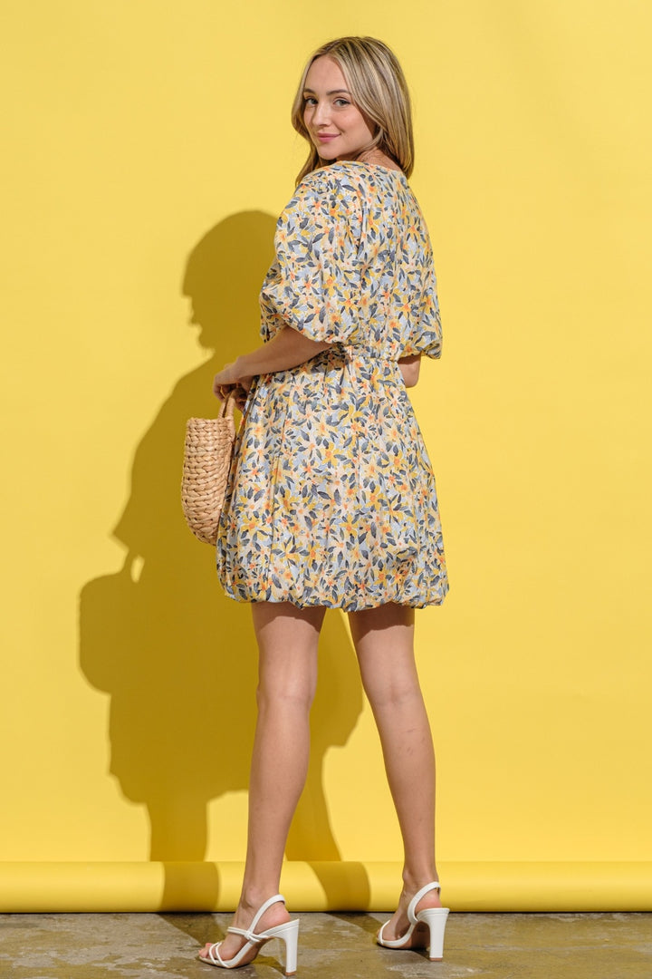 And The Why Full Size Floral Surplice Puff Sleeve Dress Trendsi