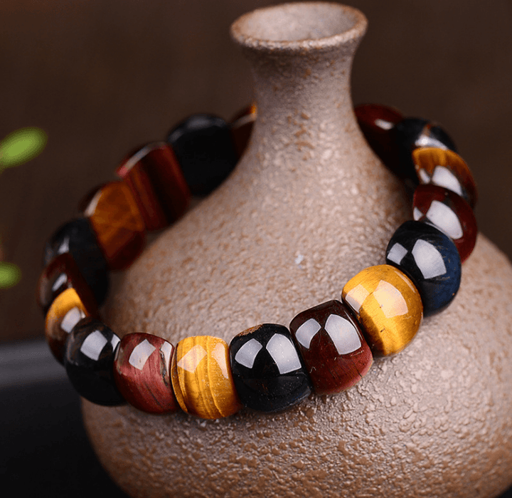 Natural color tiger eye stone tiger eye stone red yellow blue hand row bracelet bracelet men and women couple gift - Super Amazing Store